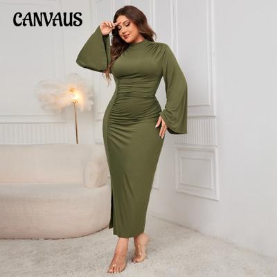 Women's Plus Size New Autumn Solid Color High Neck Split Dress