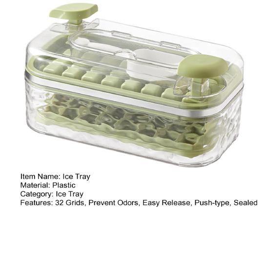 Ice Tray with Lid And Bin Prevent Odors 32 Grids Ice Cube Trays Easy Release Push-type Ice Maker for Freezer Whiskey Cocktail Coffee Tea