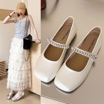 Beautiful French Flat Silver Single Shoes Women's 2025 New Summer Skirt Mary Jane Shoes Small Leather Shoes Evening Shoes