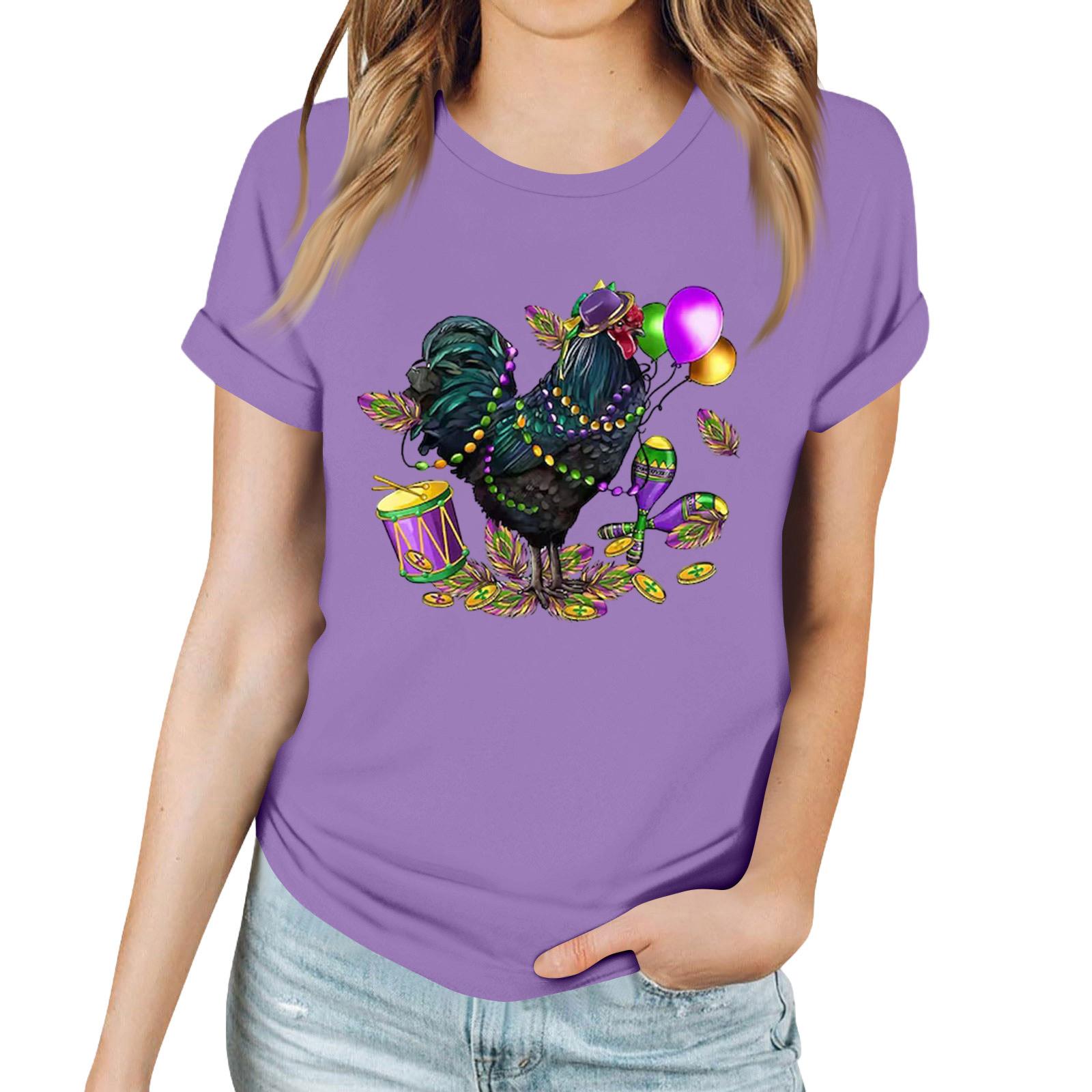 

Women s Casual Carnival Print T-Shirt Round Neck Pullover Short Sleeve Top XXXL фіолетовий