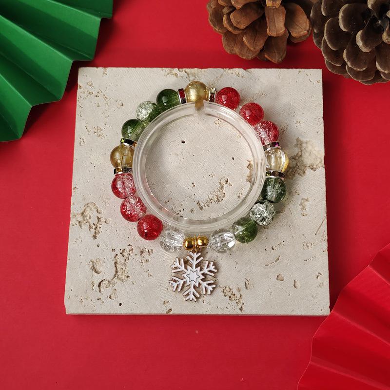 Christmas Diamond Santa & Snowflake Glass Bracelet: Stylish & Versatile Holiday Accessory.