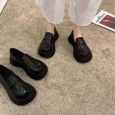 British Round Head Retro Loafers Student Flat-bottomed Muffin Thick-soled Heightening Lolita Jk Small Leather Shoes Women's Single Shoes