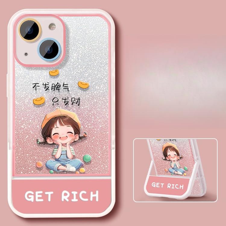 Cute Girl Suitable for 16promax IPhone Case Iphone15 Bracket 14 Glitter Powder 13/12/11 Silicone