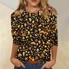 Women's Casual Three Quarter Sleeve Round Neck Top Oktoberfest Beer Print Lightweight Comfortable Fit Pullover Shirt