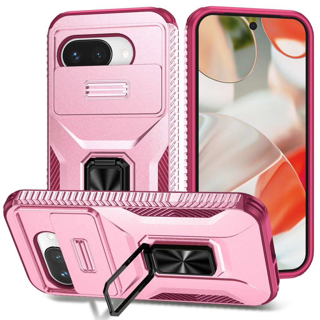Slide Lens Protector Phone Case for Google Pixel 9A 9 Pro XL Cover Metal Ring Kickstand Car Mount Pixel 7 8 Pro Phone Shell