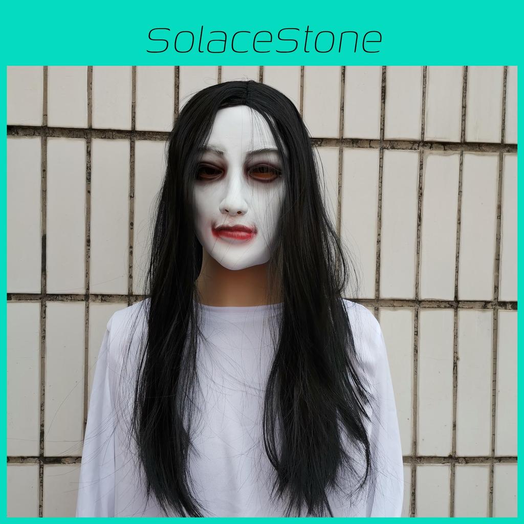 Female Latex Ghost Mask With Long Hair Design For Halloween And House Haunted