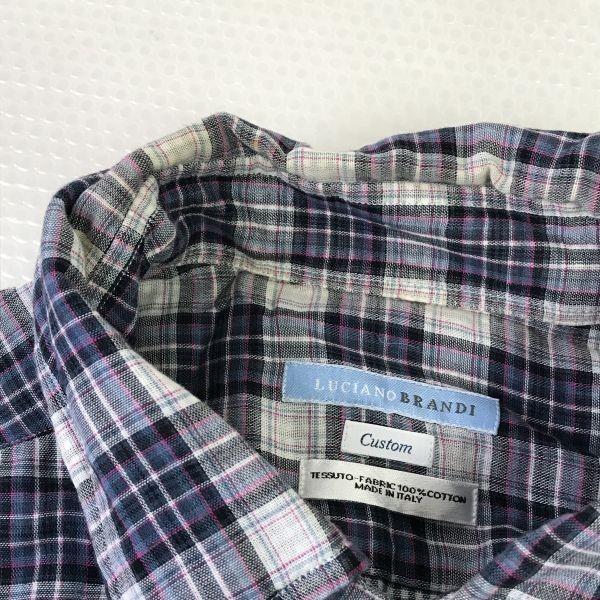LUCIANO BRANDI Made in Italy Long Sleeve Shirt Gray × Blue Check Pattern Men’s 41/16(USED)