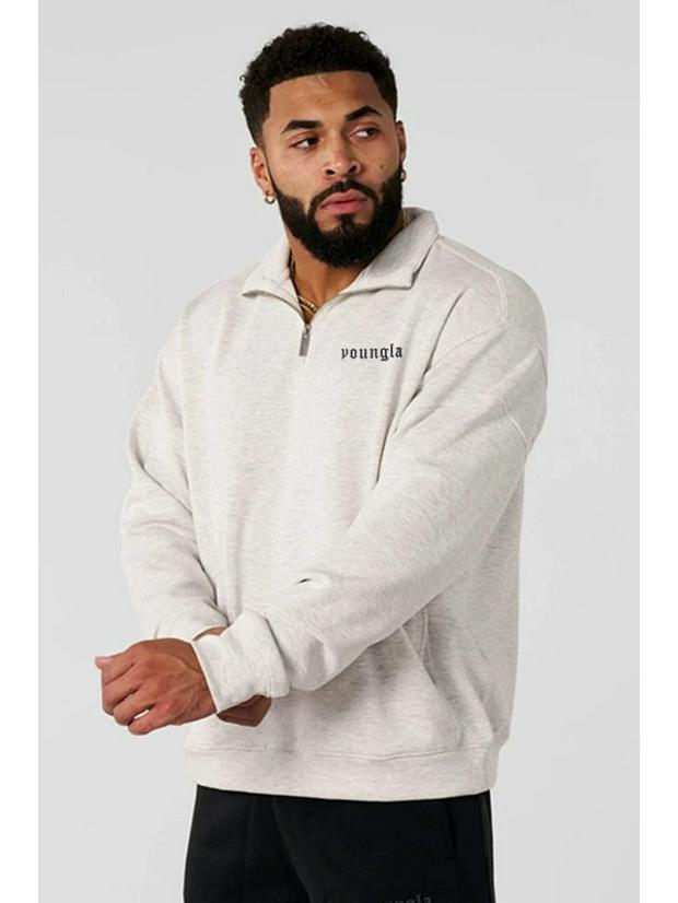 YOUNGLA Men s Trendy Half-Zip Cotton Hoodie with Letter Print for Autumn/Winter Medium