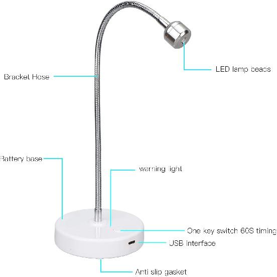 UV LED Nail Lamp, 3W USB Gel Curing Light with 360 Rotatable Gooseneck, 60S Timer for Salon and Home Use (LAJS5d4)