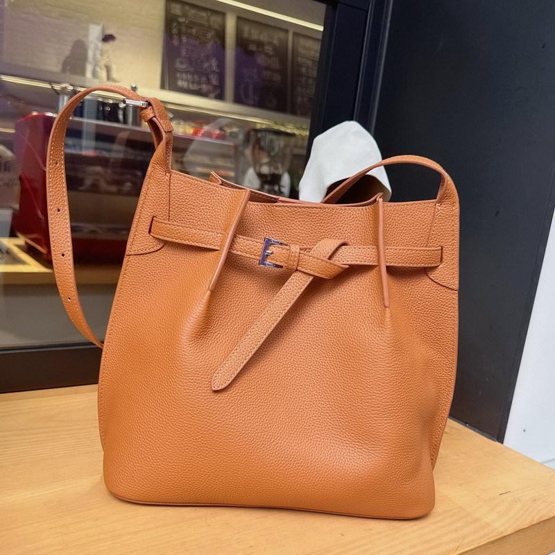 

Folded bucket bag vegetable basket tote bag new cowhide leather women s bag single shoulder crossbody handbag women s bag 30cm*13cm*28cm