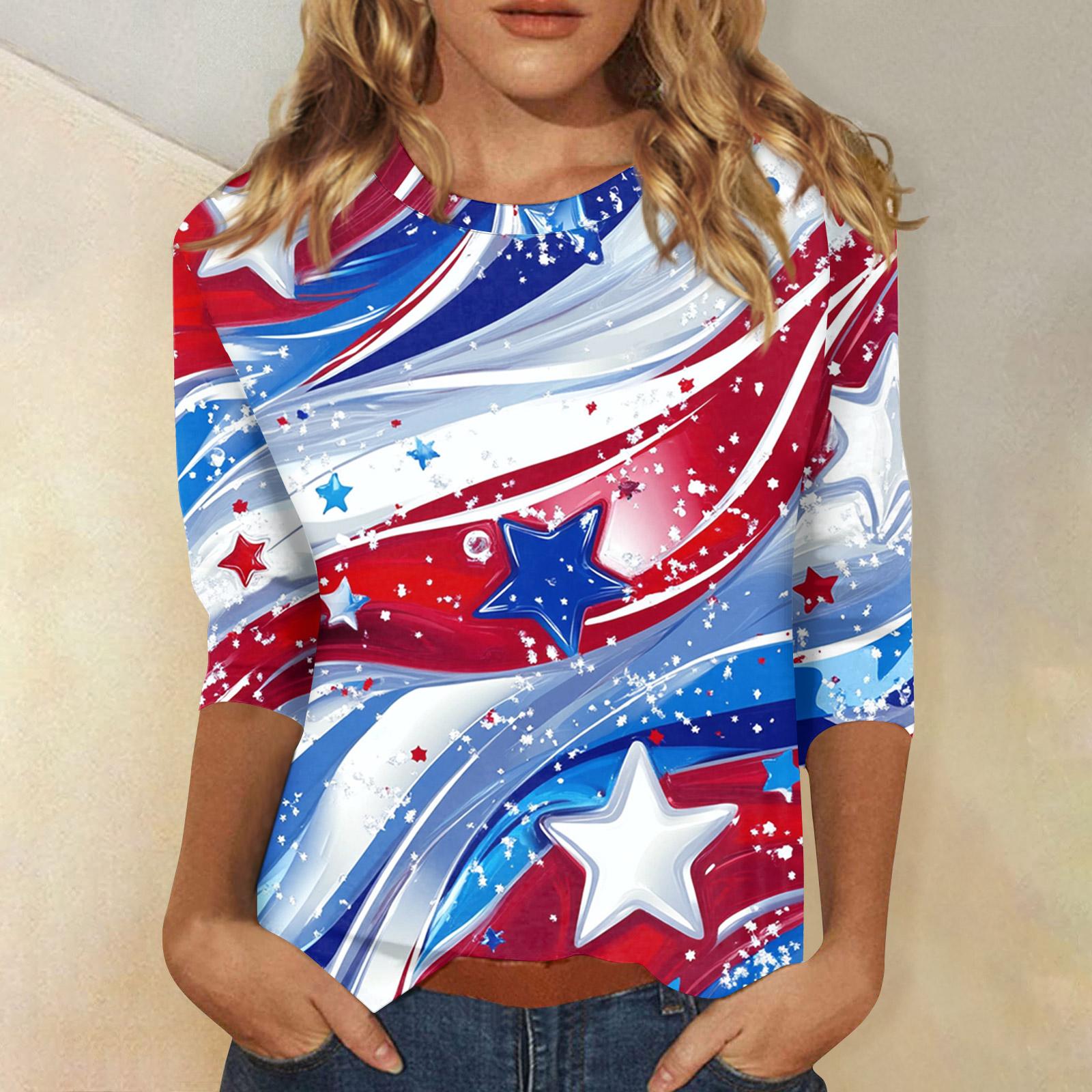 

Женские топы Рубашка с рукавом три четверти Круглый вырез Свободная повседневная рубашка Футболка с принтом XL красный