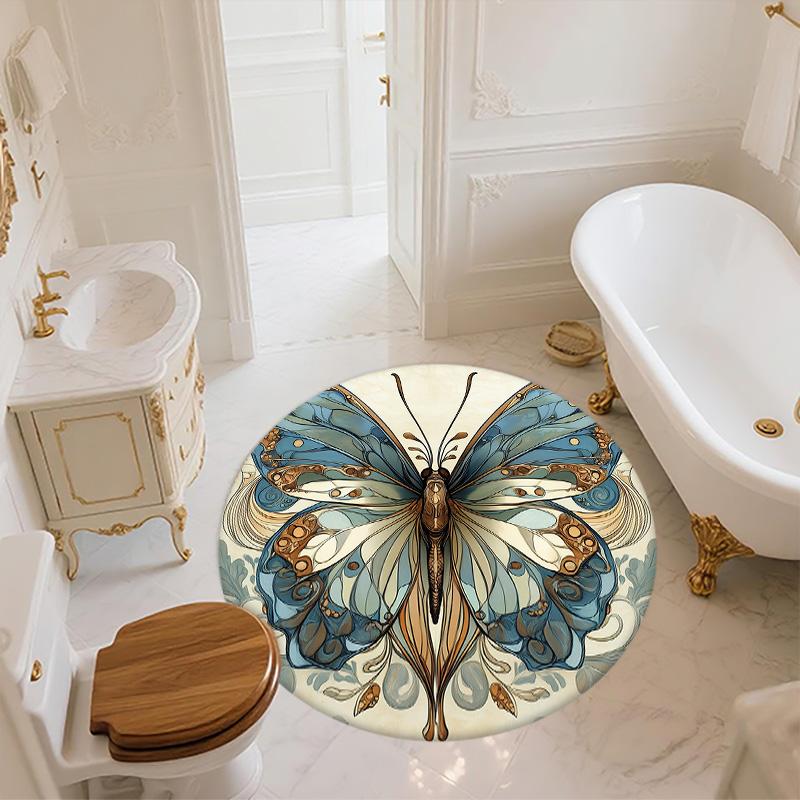 Flower Butterfly,Round Area Rug,Carpet Rug for Living Room Bedroom Sofa Playroom Decor,Non-slip Floor Mat