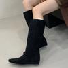 Eilyken Winter Fashion Punk Pointed Toe Women Knee High Boots Designer Wedges Heels Punk Female Shoes Botas De Mujer