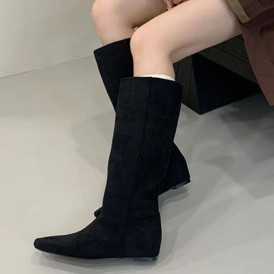Eilyken Winter Fashion Punk Pointed Toe Women Knee High Boots Designer Wedges Heels Punk Female Shoes Botas De Mujer