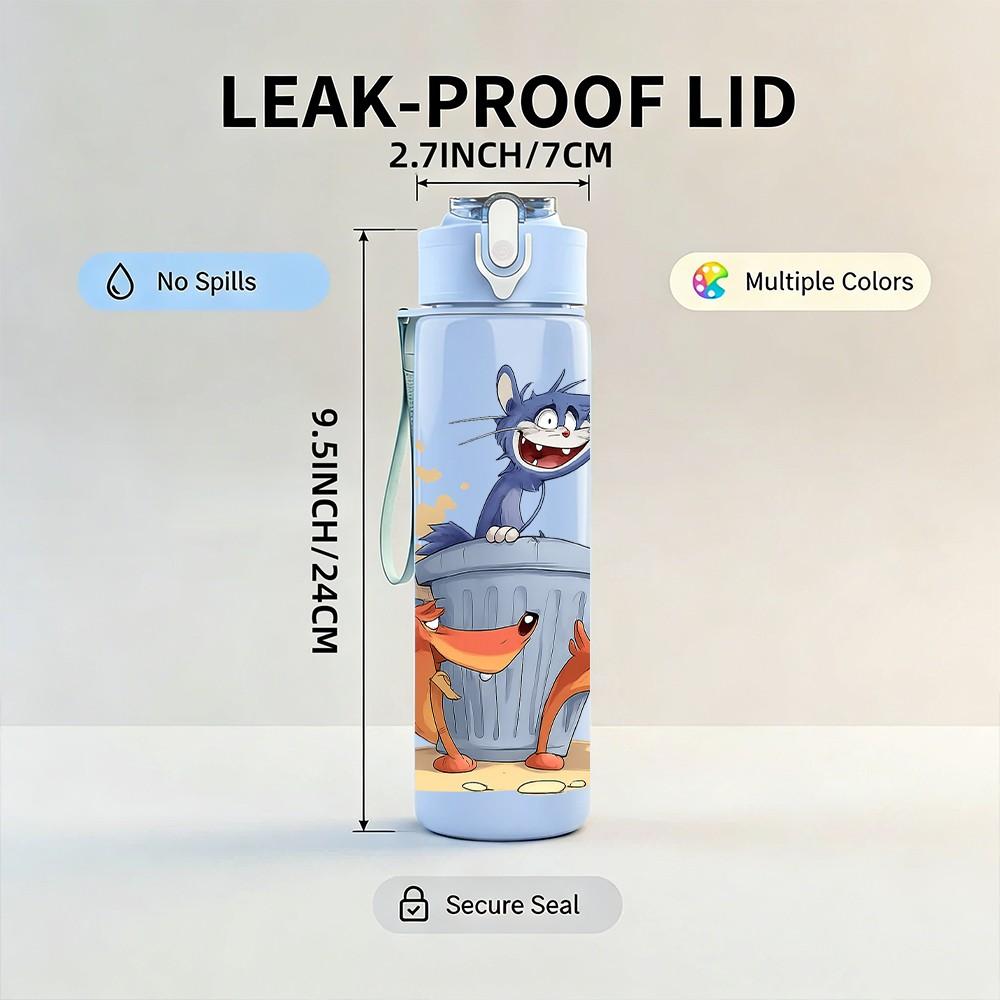 1PC Bucket Cat Cartoon 750ml Color Plastic Sports Water Bottle Leakproof Flip Straw Lid Suitable for Sports Office Home Use