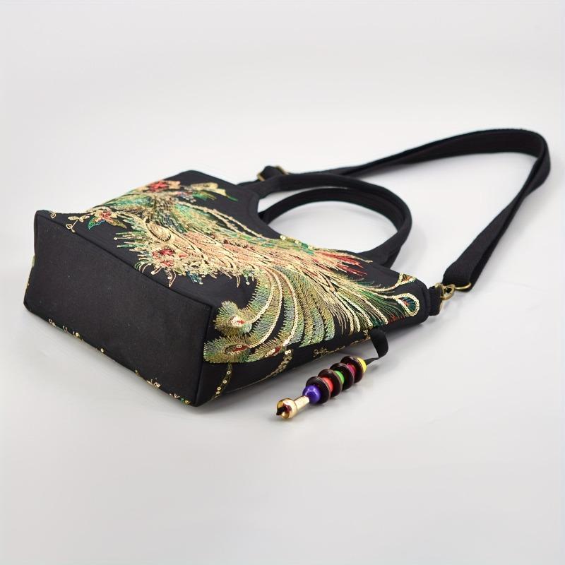 Bag Embroidery Large Capacity Shoulder Strap Messenger Bag, Retro Canvas Embroidery Shoulder Handbag Handbag