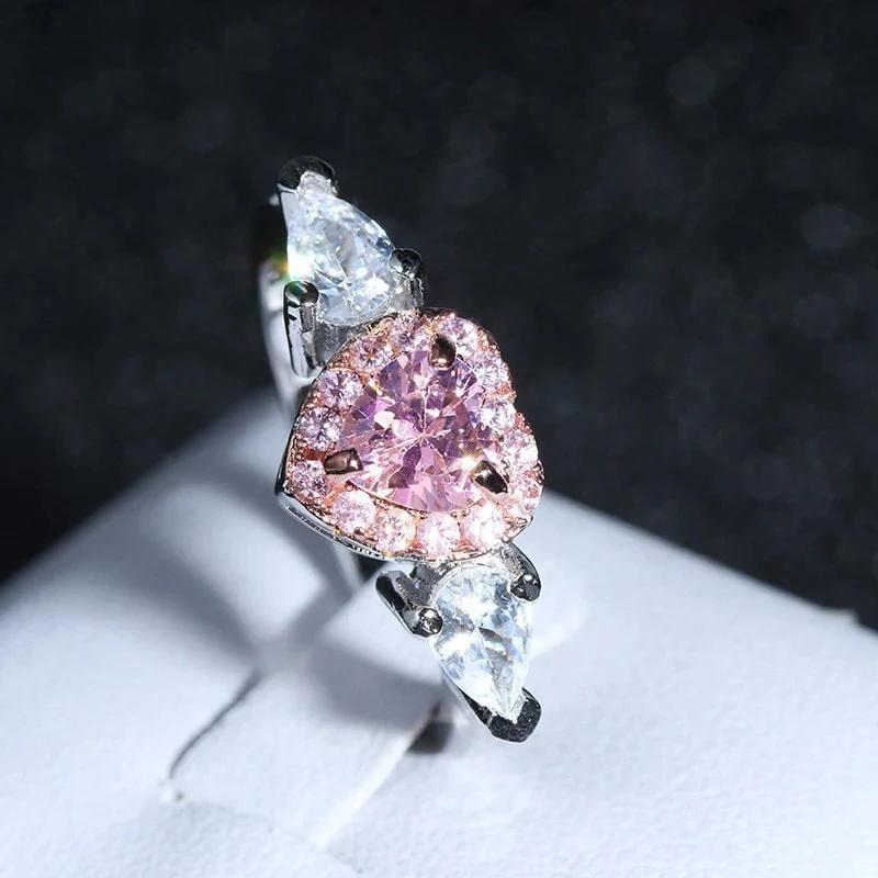 CAOSHI Temperament Aesthetic Wedding Women Rings Beautiful Heart Shape Pink Cubic Zirconia Proposal Engagement Romantic Zircon 6