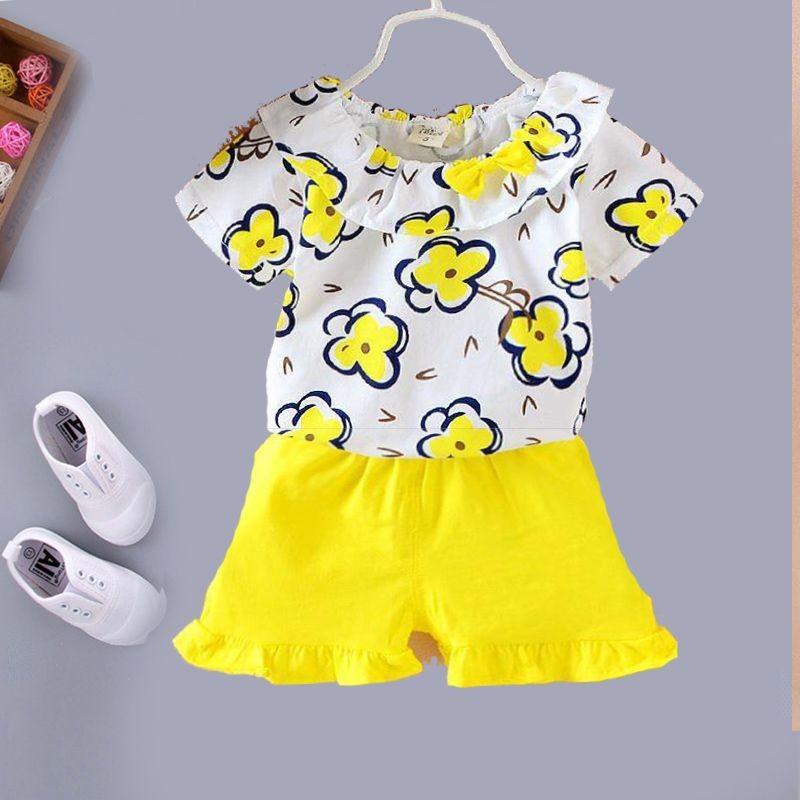 

Soft And Breathable Summer Girls Outfit Set Featuring Chic Shorts For Young Children Yellow Flower,110cm