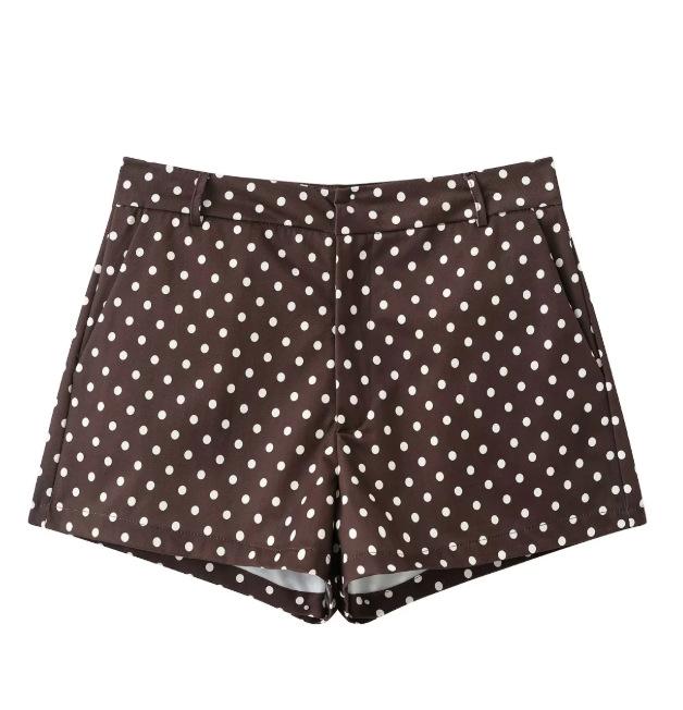 European American Women's Fashion Polka Dot Bubble Sleeve Jacket + Mini Shorts Set