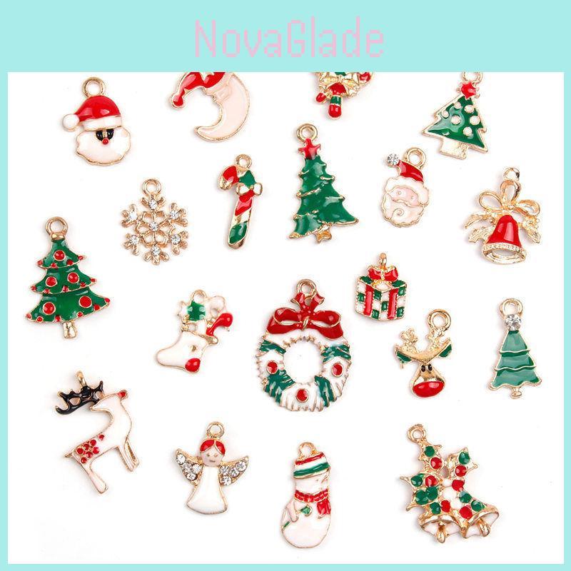 Festive 19pcs Metal Alloy Mixed Christmas Charms Set With Colorful Designs