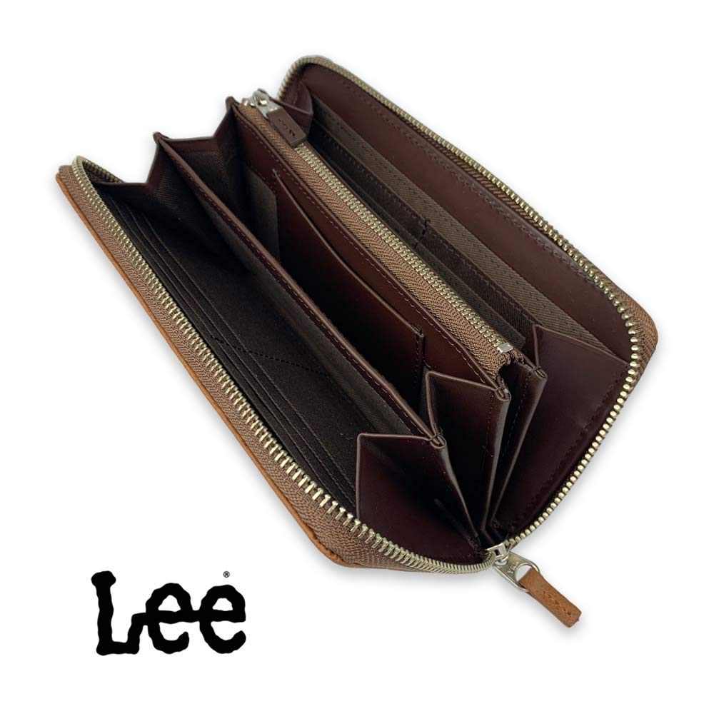 Lee Stitch Design Round Zipper Long Wallet (KHAKI)