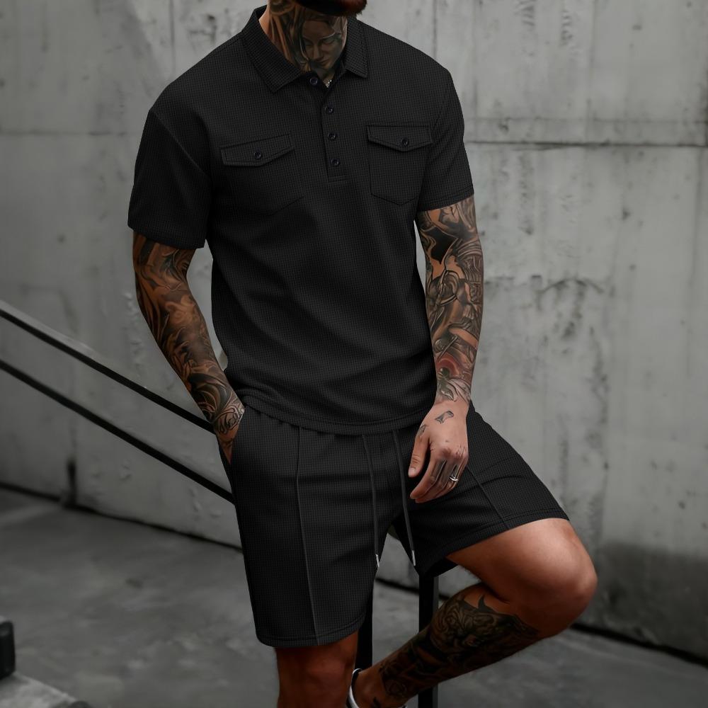 New Men’s Casual Double-pocket Short-sleeved Polo Shirt and Shorts Summer Fashion Set