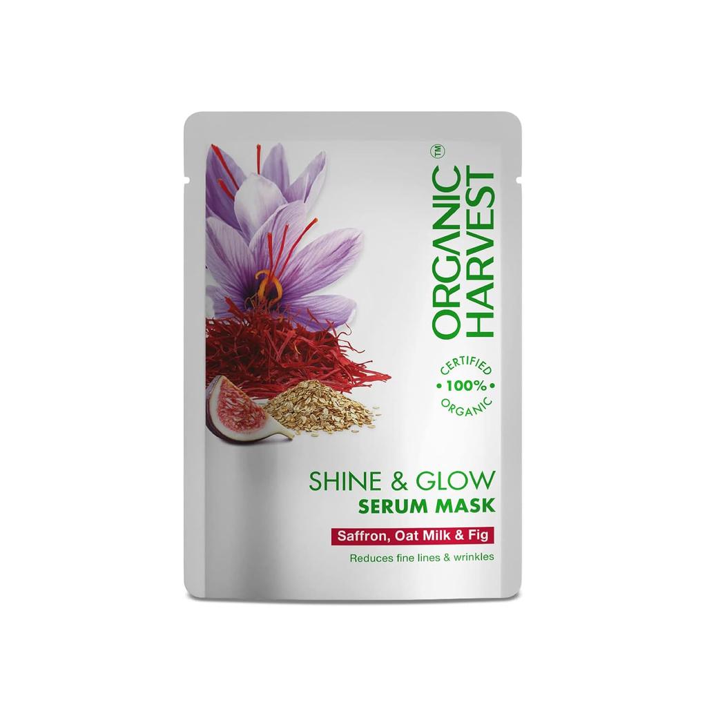 Маска-сыворотка Шафран, Овсяное молоко и Инжир (20 г), Shine & Glow Serum Mask Saffron, Oat Milk & Fig,  Organic Harvest