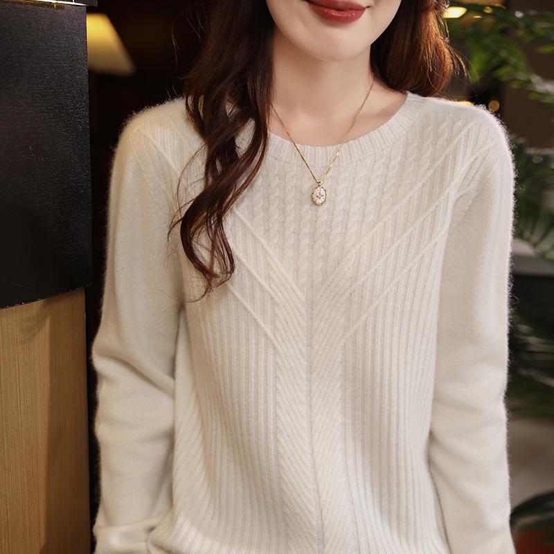 Women's Pure Wool Loose Knit Sweater - Versatile Lazy Style Base Layer Top