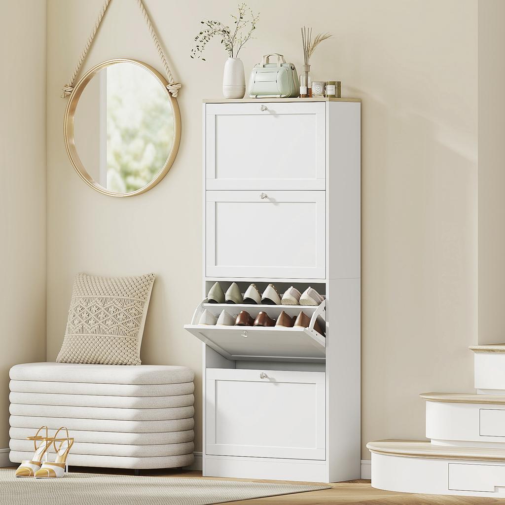 Modern Compact Four-Drawer Shoe Storage Cabinet - White