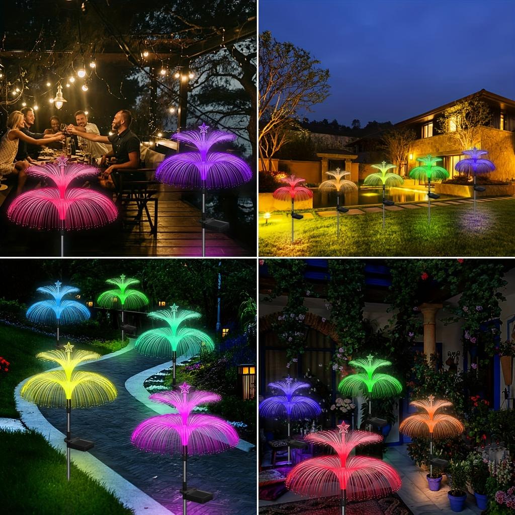 1 Pack 2/5 Layer Solar Fountain Jellyfish Lights Christmas Tree Lights With Stars Colorful Color Changing LED Outdoor Lighting