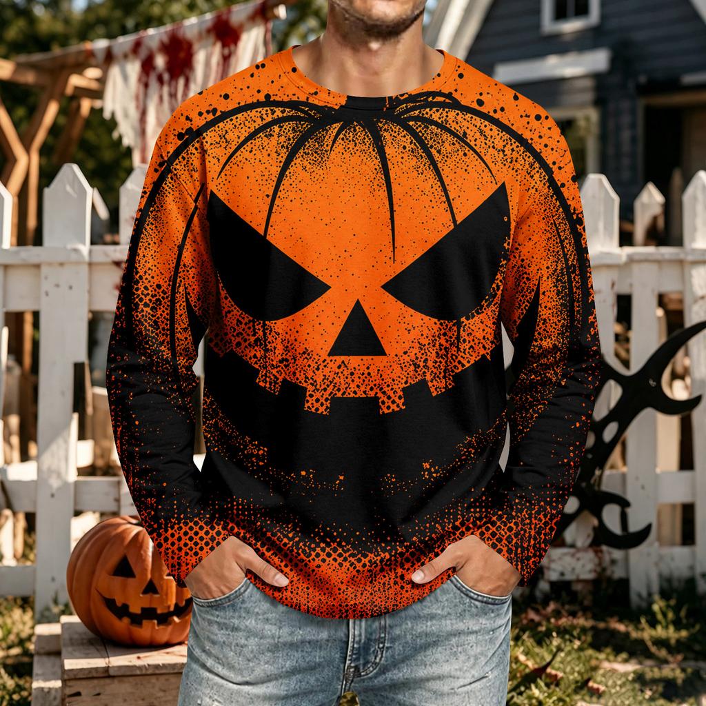 Men's Halloween Long Sleeve Neck T-Shirt Casual Comfortable