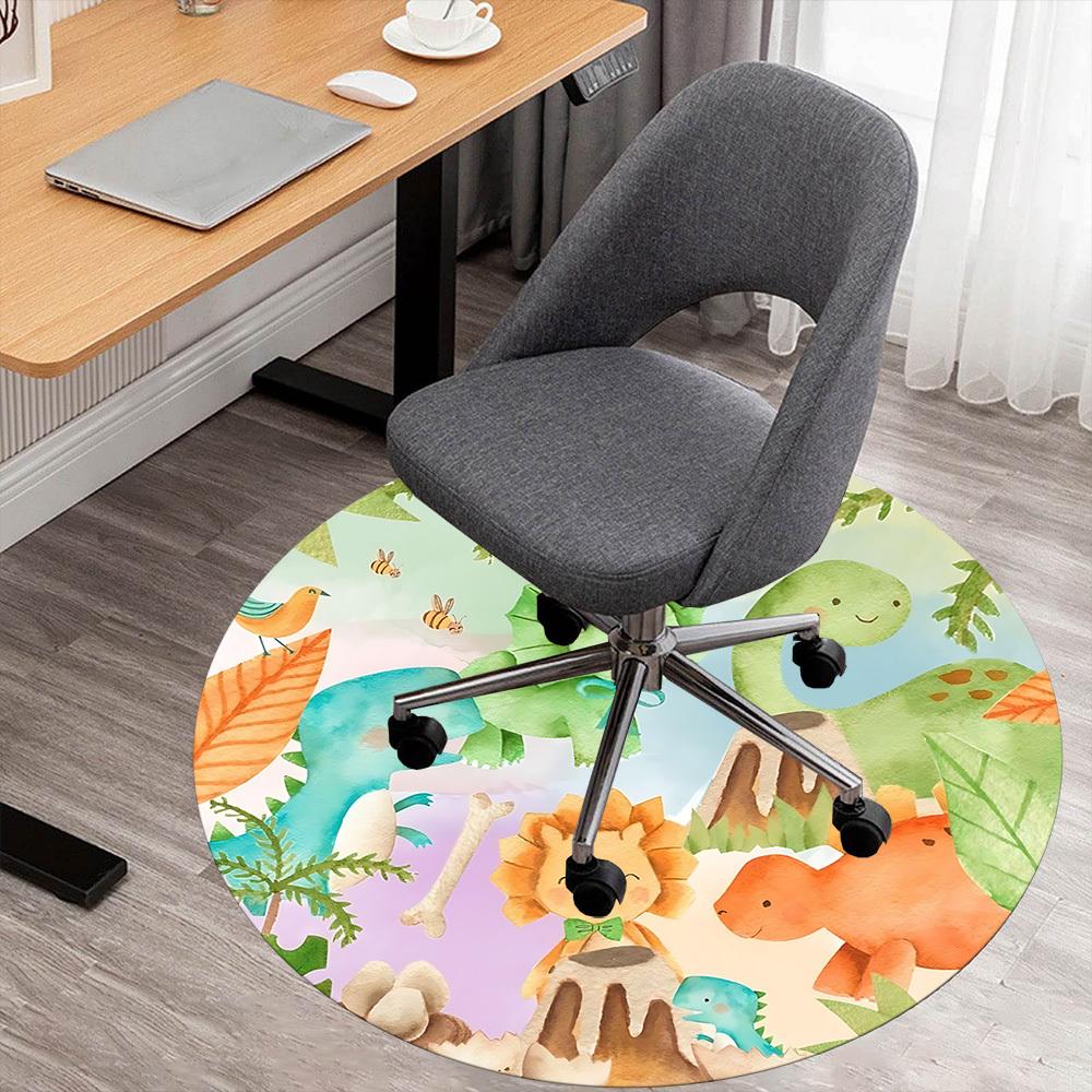 1pc Dinosaur Prehistoric Round Chair Mat Area Rug - Non-Slip, Floor Mat for Office, Bedroom, and Indoor Decor C1125346