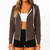 Women's Fashionable Solid Color Long Sleeved Hooded Pocket Zipper Casual Sweatshirt Jacket