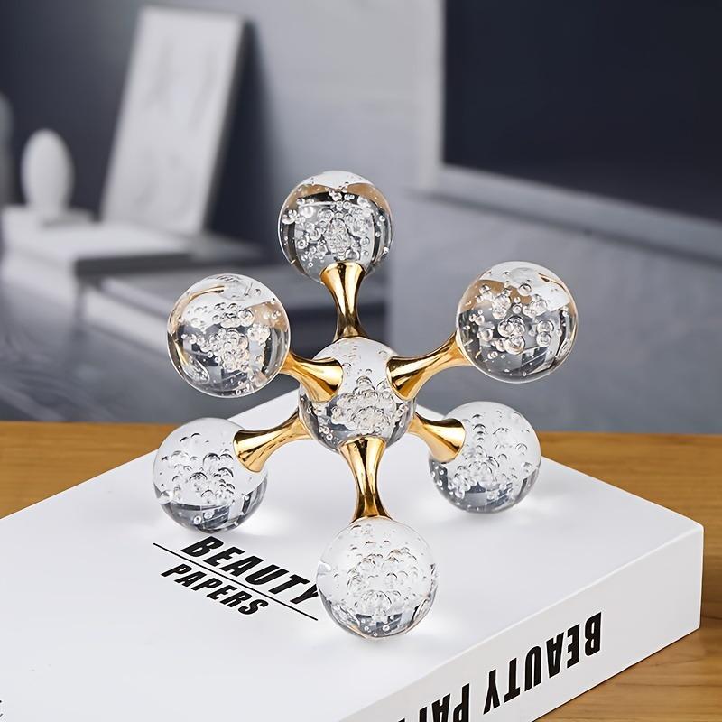 1pcs Geometric Crystal Stone Molecule Desktop Decor Modern Minimalist Cross-Shaped Metal Crystal Ball Home Tabletop Ornament