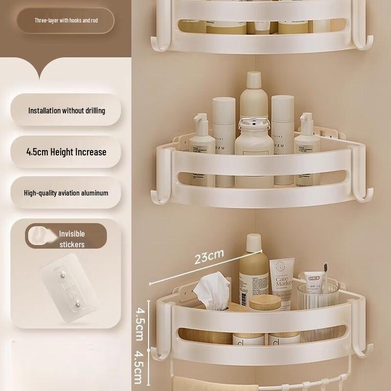 Miling Punch-Free 3-Tier Corner Shower Caddy with Hooks