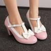 Women Lolita Mary Janes Pumps Round Toe Thick High Heels Buckle Bow T-tied Kawaii Ladies Fashion Cosplay Shoes Spring Autumn 46