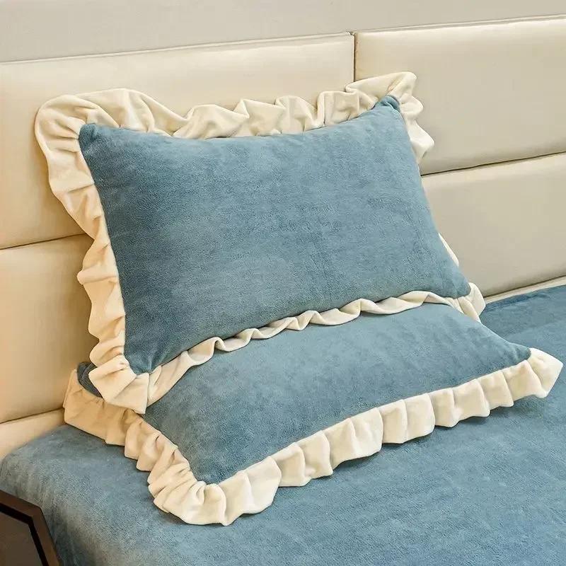 Lace  Thickened Milk Velvet Pillow Case Pair   Cozy Skin-friendly Dual-sided Pillowcase Single Person Pillow