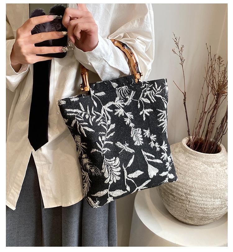 Fashion Embroidery Women Shopping Bag Large Capacity Ladies Daily Use Tote Handbags Cotton Cloth Double-sided Girls Shopping Bag