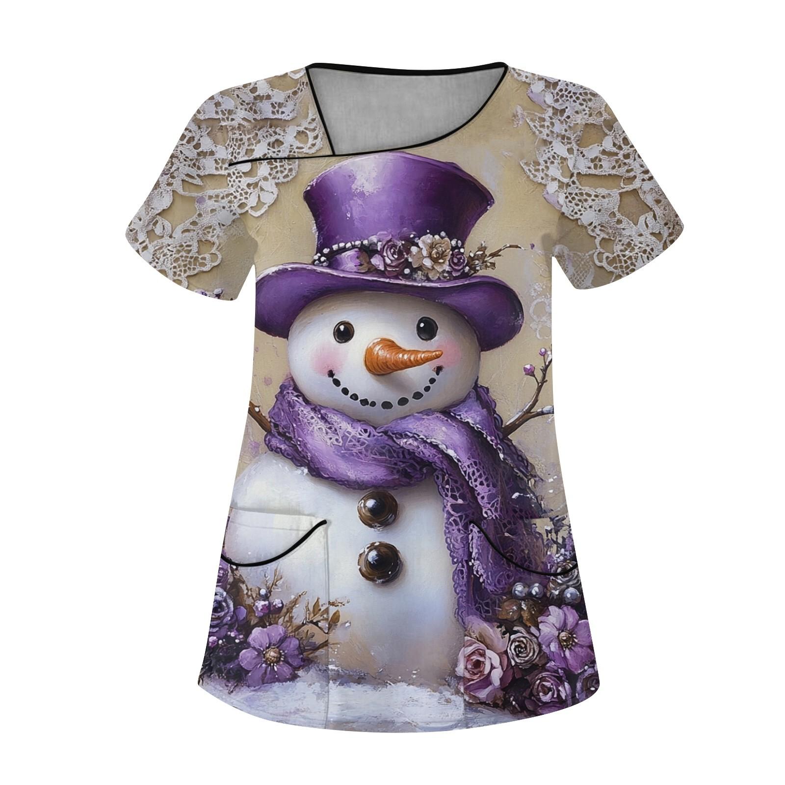 

Женская рабочая одежда с рождественским принтом, покатый воротник и двухслойные карманы, базовый пуловер сверху XXXXL фиолетовый