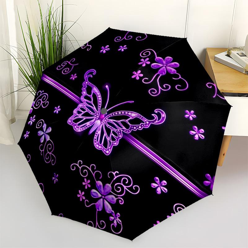 

1pc Butterfly Purple Floral Art Automatic Folding Umbrella, 8-Rib Iron Frame, Casual Outdoor Accessory for Birthday Festival Gifts yy251128187