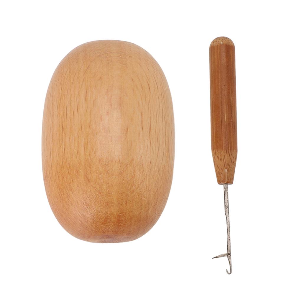 Egg Shaped Darning Tool with Crochet Hook Wooden Mending Device for Socks Sweater Scarf