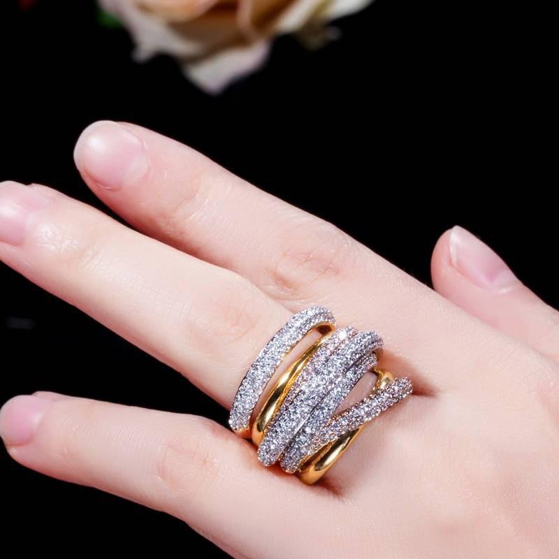 Luxury Twist Lines Geometry Cubic Zirconia Engagement Dubai Naija Bridal Finger Rings Jewelry
