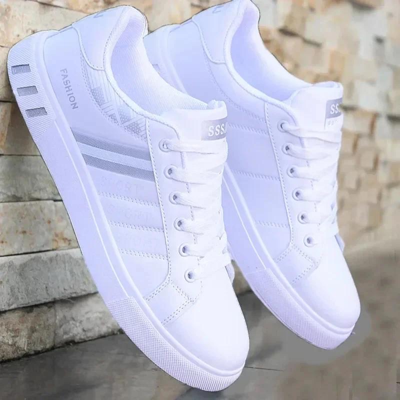 2024 Men's Sneakers White Casual Shoes Original Fashion Leather Luxury Comfortable Lace-up Shoes Plus Size Zapatillas De Hombre