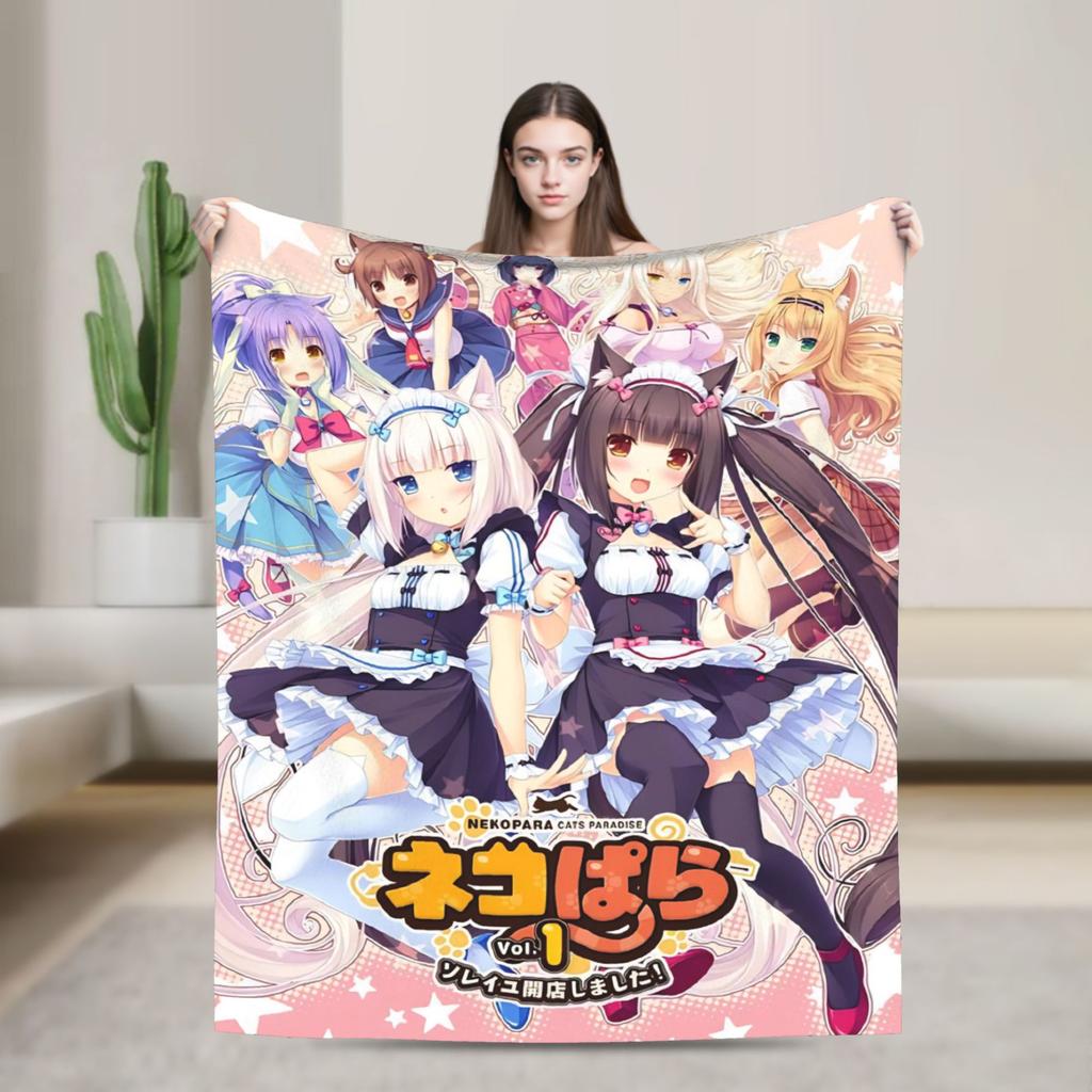 Kawaii Nekopara Anime Catgirls Blankets Fleece  Super Warm Throw Blankets for Outdoor Travel Bedroom Quilt
