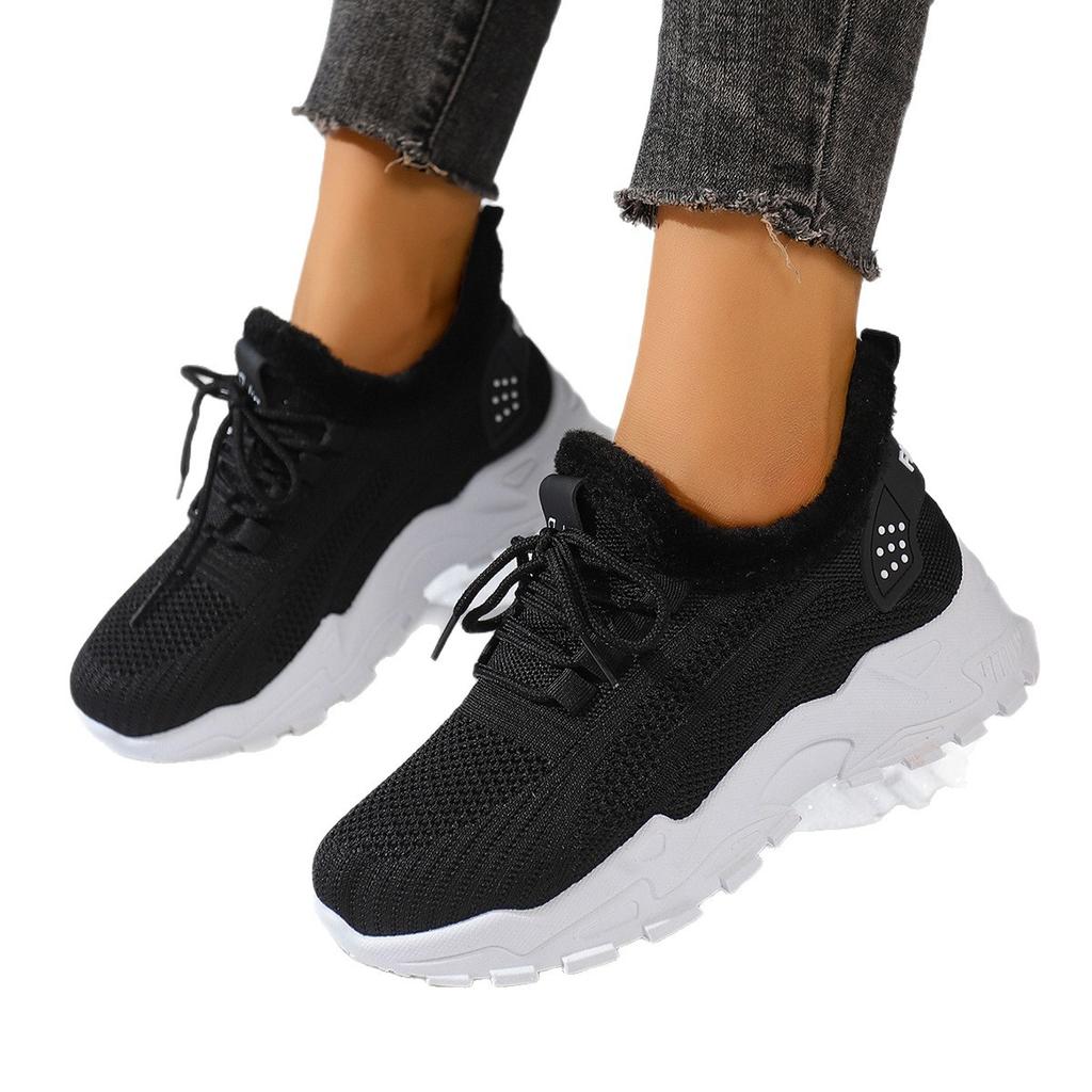 Sneakers/Stivali da Corsa Invernali Caldi da Donna Antiscivolo con Fodera in Peluche - Scarpe Slip-On Basse con Suola Ammortizzata in PVC - Tomaia in Tessuto Lavabile a Mano