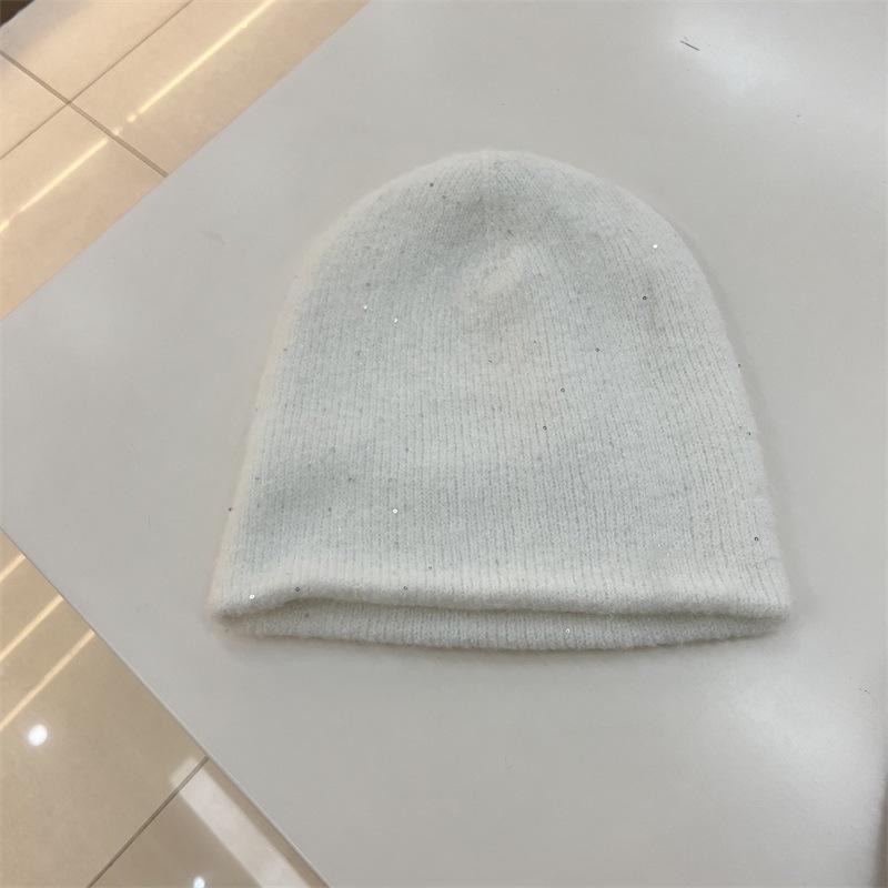 Thickened Silver Sequined Wool Double-layer Knitted Hat Children's Winter Warm Elegant Plain Literary Wool Stacking Hat
