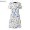 ZANZEA Women Casual Round Neck Short Sleeve Floral Print Dress