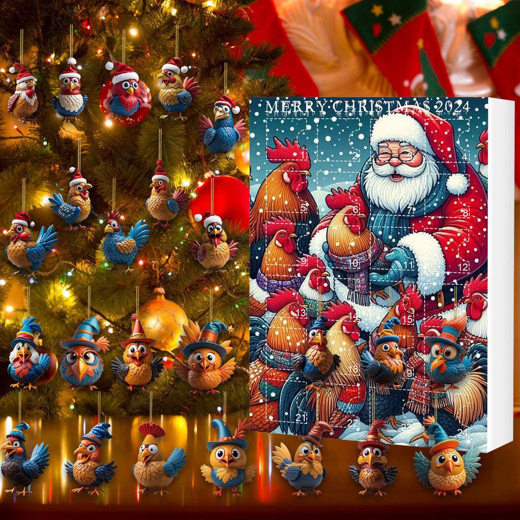 Christmas Blind Box Countdown Calendar With Acrylic Rooster Ornaments For Holiday Decor And Gift Giving