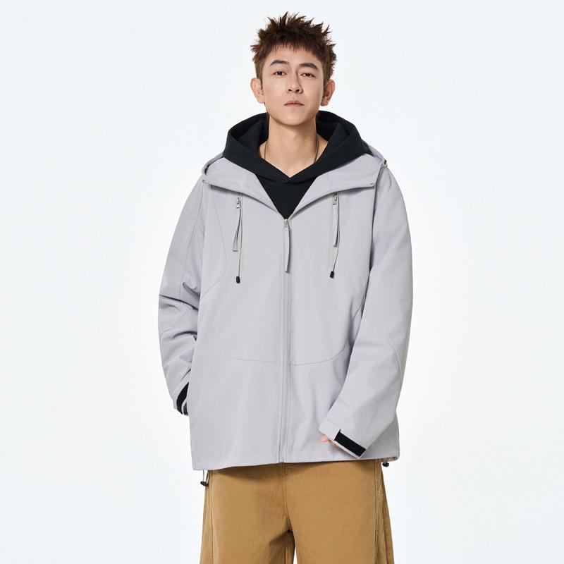 New Men's Windbreaker Jacket Hooded Autumn and Winter Loose Leisure Sports Solid Color Couple
