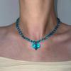 Exquisite Blue Beaded Heart Pendant Necklaces for Women Girls Sweet Handmade Bead Choker Necklaces Wedding Jewelry Accessories